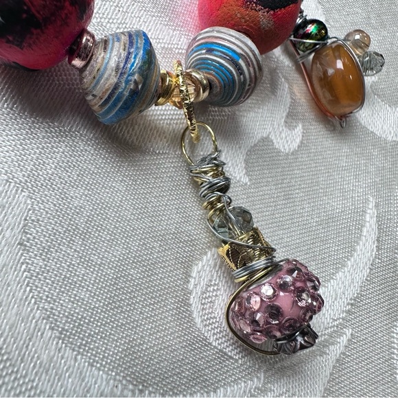 Handmade Charm Bracelet with Hand-Painted Beads & Wire-Wrapped Accents 6-7 3130 - Picture 10 of 13